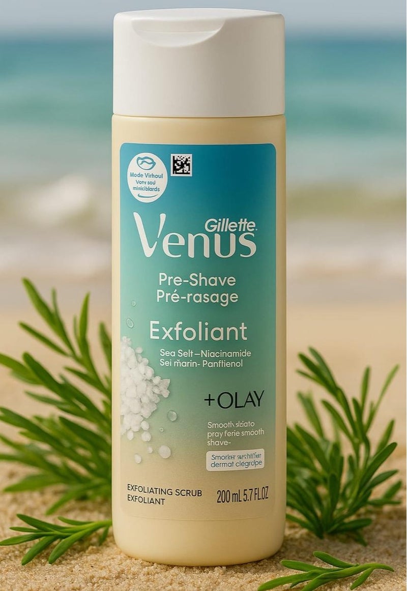 مقشر جيليت فينوس النسائي، مقشر ما قبل الحلاقة بملح البحر + نياسيناميد + بانثينول، + أولاي مع مُنعم للبشرة 200 مل - Image 1